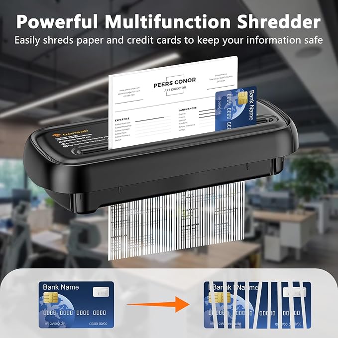 Bonsaii 6-Sheet Paper Shredder for Home Office, Portable Compact Design with Extendable Handle & Overheat Protection, 2.4 Gal Wastebasket