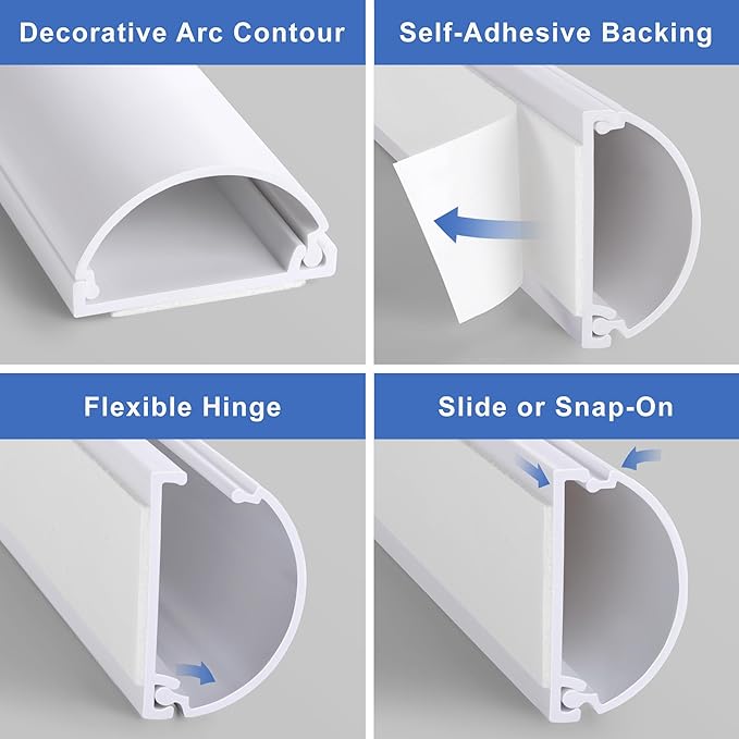 ZhiYo Cord Hider 102in(6xL17in) Cable Hider for 2-4 Cords, Cord Covers for Wires on Wall, Wire Covers for Cords Wall Mount TV, Cable Cover Wall Wire Hider for Cords, Cable Raceway White W1.4inxH0.7in