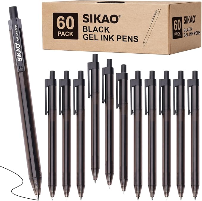 Black Gel Pens Bulk, 60 Pack Retractable Gel Ink Pens, Black Ink 0.7mm Fine Point Smooth Writing No Smear Quick Dry, Click Gel Roller Pens for Teachers Students, Office School Supplies