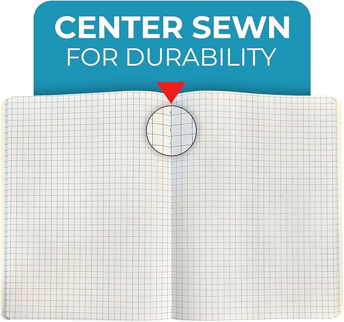 Rosmonde Graph Paper Composition Notebook, 5 Pack, 200 Pages (100 Sheets), Quad Ruled Composition Notebook, Graph Notebooks, 4x4 Grid Composition Notebook, Black Marble, Sewn Hard Cover, 9-3/4 x 7-1/2