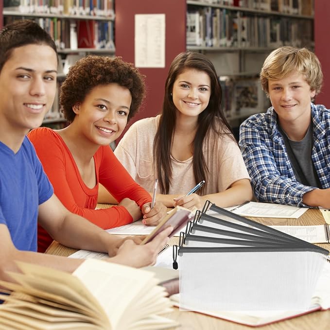 60 Pcs Plastic Mesh Zipper Pouch, 9.3x4.7in Zip File Folders Puzzle Bags, Waterproof Transparent Zip Bag for Office Supplies, Travel and Home