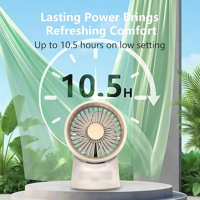 Minthouz Desktop Circulating Fan, Small Portable Compact USB-C Rechargeable Battery Powered, 2000mAh, 3 Speeds, 90° Adjustable horizontal, Quiet Personal Fan for Bedroom, Office, Living Room, Outdoors