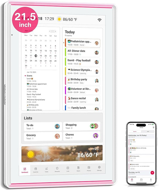 Smart Digital Calendar 21.5 Inch - Electronic Wall Calendars Chore Chart, FHD Interactive Touchscreen Family Planner, Task Rewards and Meal Planner with Weekly/Monthly Family Home Organization