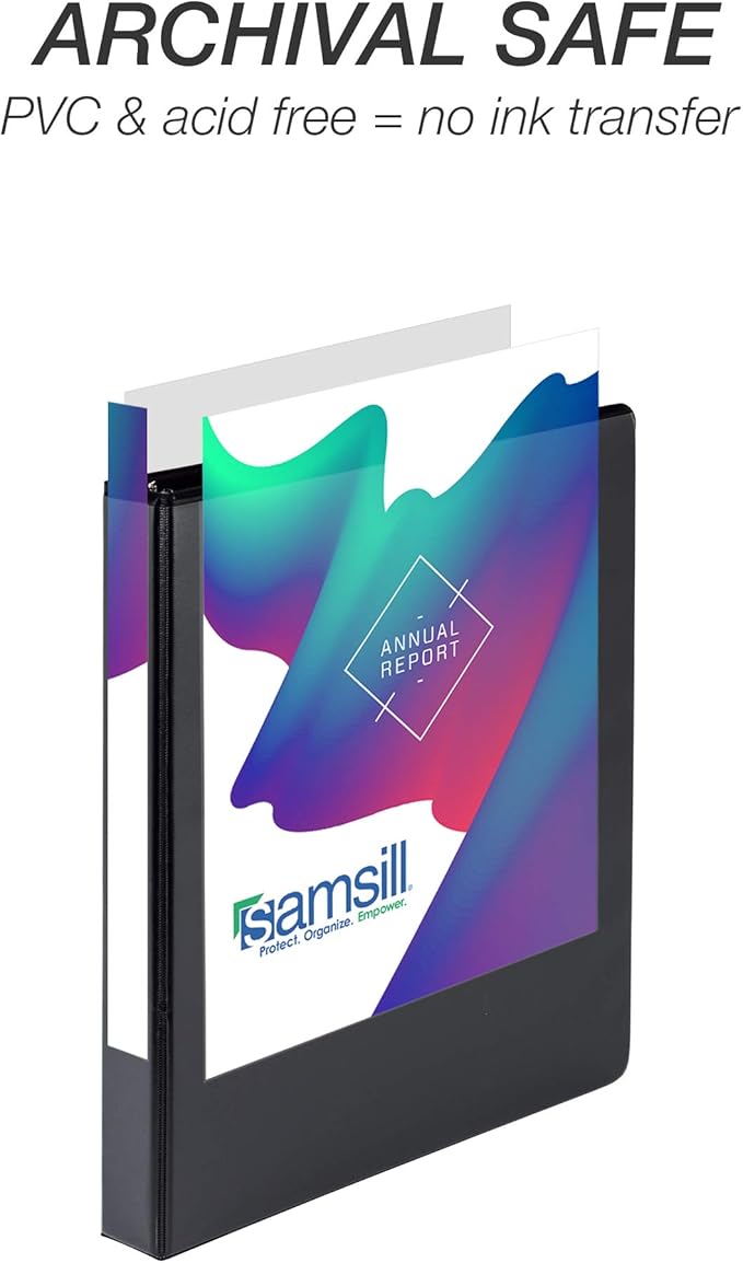 Samsill Durable 1 Inch Binder, Made in The USA, Round Ring Customizable Clear View Binder, Black, 24 Pack (S88430)