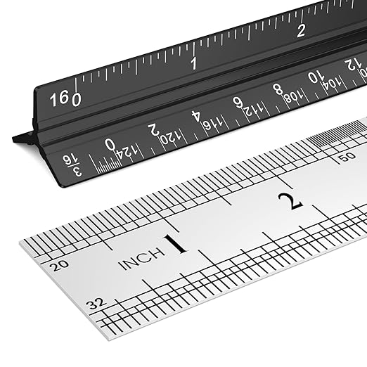Architectural Scale Ruler 12 Inch, Aluminum Architect Ruler & Metal Ruler Set, Imperial Engineer Scale for Blueprints, Drafting Ruler for Architects, Students, Draftsmen, and Engineers (Black)