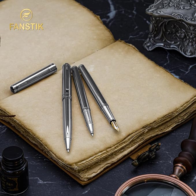 Silver Luxury Rollerball pen (Made In USA) fancy gift set for women, Chrome Finish, Professional executive pen gift set for men (Lux Rollerball Silver)