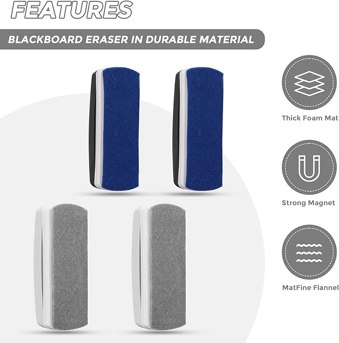 Ddaowanx Whiteboard Eraser, Magnetic Dry Erase Eraser, Glass Board Eraser,School and Office Supplies (4 Pack/2 Black+2 White)