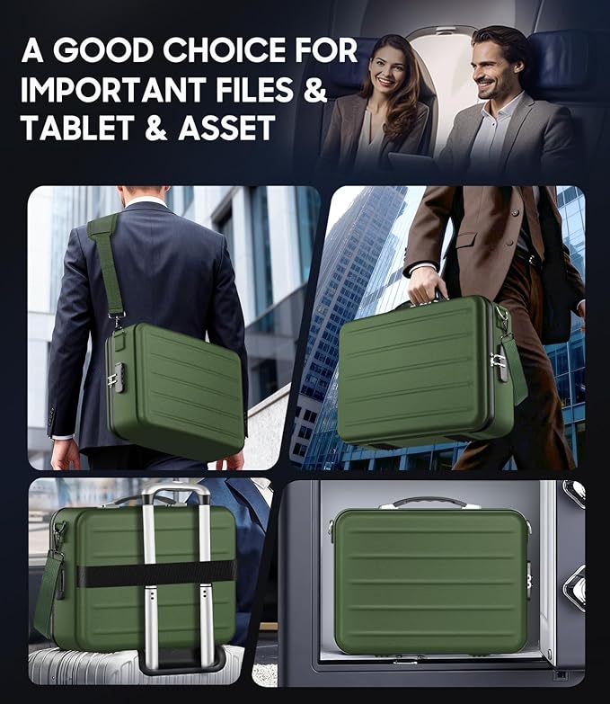 Fireproof Document Box with Lock, Hard-Shell Fireproof Safe for Home Documents, Portable Travel Fire Proof File Box for Passport Laptop Certificates, Alpine Green