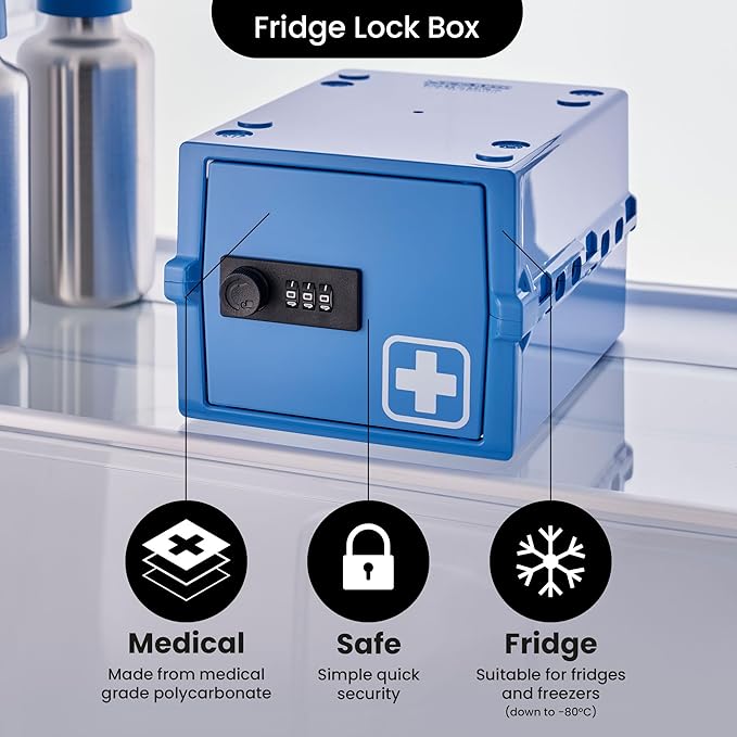 Lockabox Mini™ | Small Medicine Lock Box with Combination Lock (Half Letter Sized) | Mini Medical Lockable Box For Tablets, Creams & Medical Pens | External Size 8.8 x 6.1 x 4.7 Inches (Medi Blue)