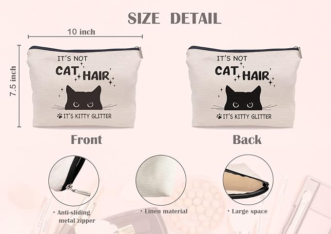 It's Not Cat Hair It's Kitty Glitter Funny Black Cat Makeup Bag Make up Cosmetic Bag Small Zipper Pouch,Birthday Gifts for Cat Lovers Women Sister Daughter