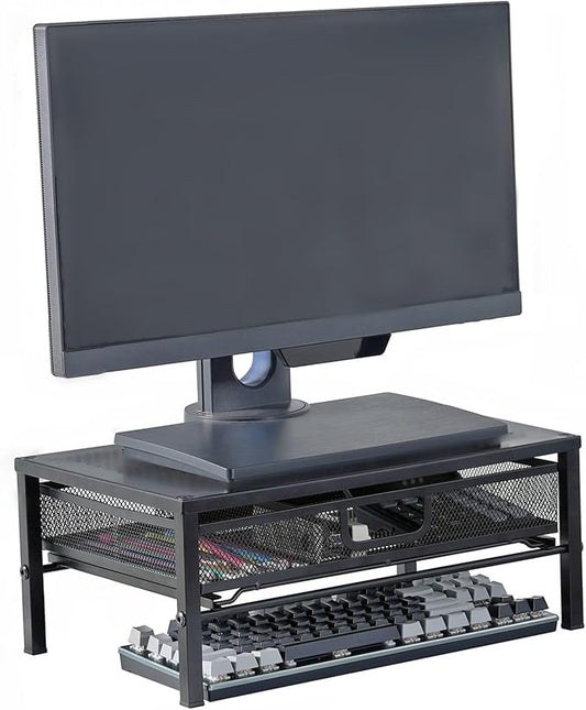 Metal Computer Stand for Desk,Monitor Riser with Drawer ,Desktop Stand for Laptop,Printer and Monitor,Black