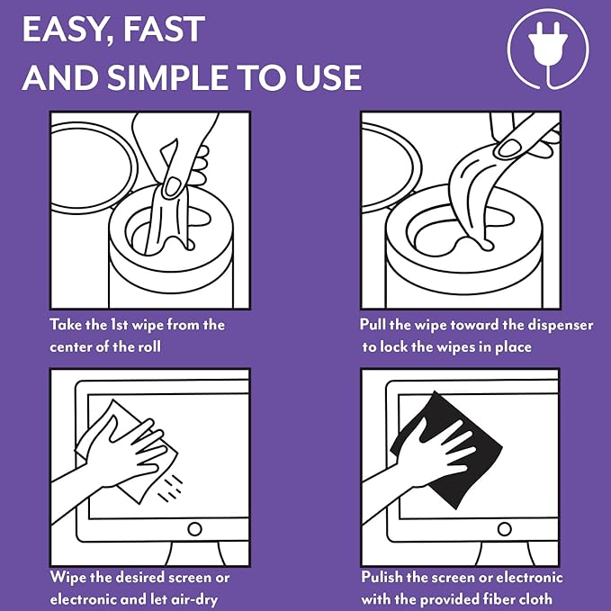 Screen Cleaner Wipes: Electronic Wipes for Screens - Computer Screen Wipes for Lens, Phone, Tv Screen and Monitor Cleaning - Tech Wipes & Microfiber Cloth (Canister, 200 Count)