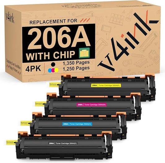 206A Toner Cartridge 4 Pack (Latest Upgraded Chip) Compatible Replacement for HP 206A 206X W2110A W2111A W2113A W2112A use with HP Color Pro M255 M255dw MFP M283fdw M283cdw M283 M282nw Printer