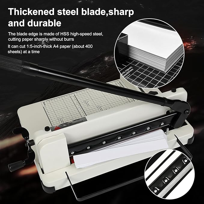 Easy to Use 12'' Metal Guillotine ，Heavy Duty Paper Cutter with Safety Blade Lock，Paper Slicer with Metal Base,Stack Paper Trimmer,Can Cut 400 Pieces of Paper，Perfect for Office，School