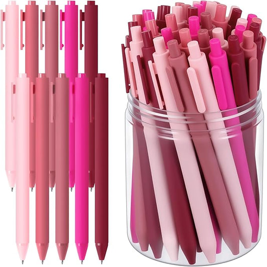 Crtiin 50 Pcs Gel Ink Pens Bulk, Black Ink 0.5mm Fine Point Retractable Pen Smooth Writing Office School Supplies for Teacher Server Operation Christmas Charity Donation Thanksgiving (Pink Series)