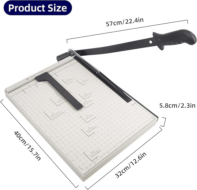 Paper Cutter B4 Stack Paper Trimmer Guillotine Heavy Duty Metal Base, 15" Cutting Length with Guard Rail Safety Blade Lock, 10-Sheet Capacity, Guillotine Paper Slicer Cutter for Office Home School