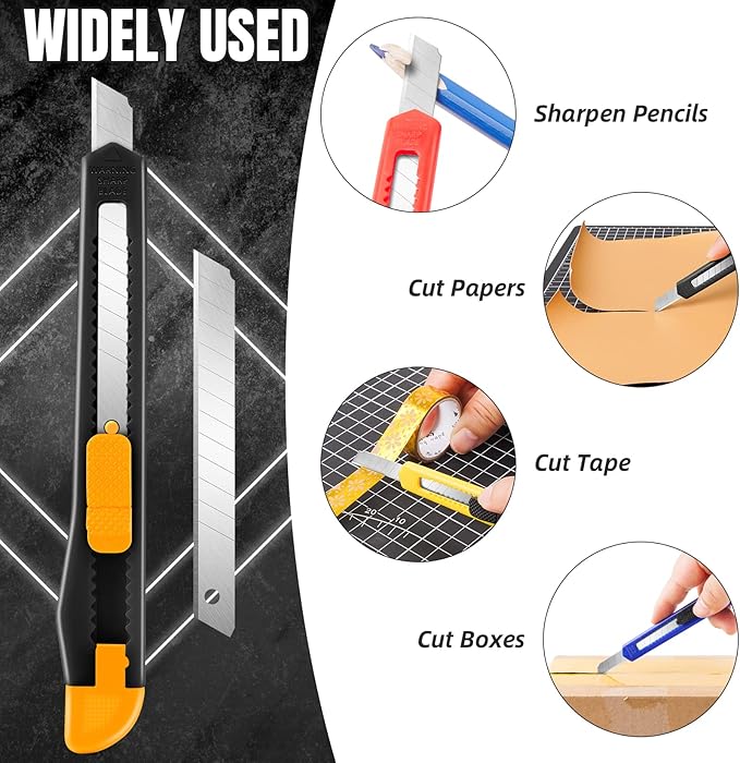 24 Pack Box Cutter Retractable, Utility Knife 9MM Wide Snap-Off Blades, Exacto Knife for Cutting Box, Wrapping, Cardboard, Extended Box Opener Perfect for Office, Home, School