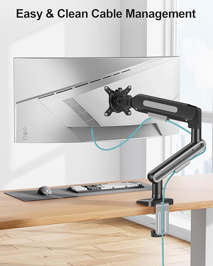 MOUNT PRO Single Monitor Desk Mount for Max 40 Inch Screens, Adjustable Gas Spring Monitor Arm Holds up to 26.5lbs, Computer Monitor Stand with Clamp and Grommet Base, VESA Mount 75x75mm/100x100mm