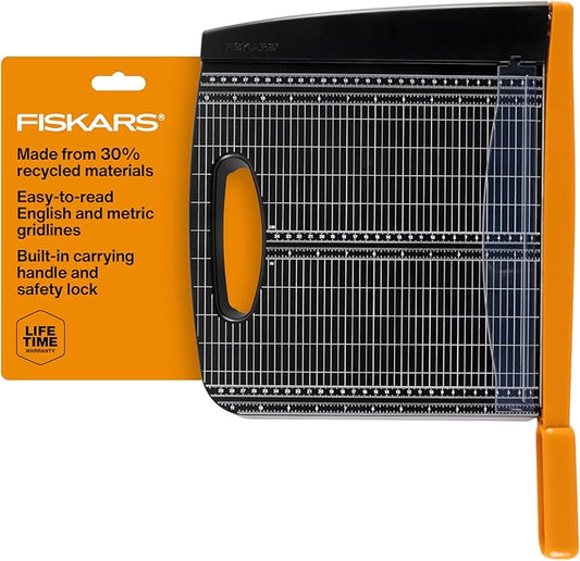 Fiskars Recycled Bypass Paper Trimmer - 12" Cut Length - Guillotine Paper Cutter with Self-Sharpening Blade - Black