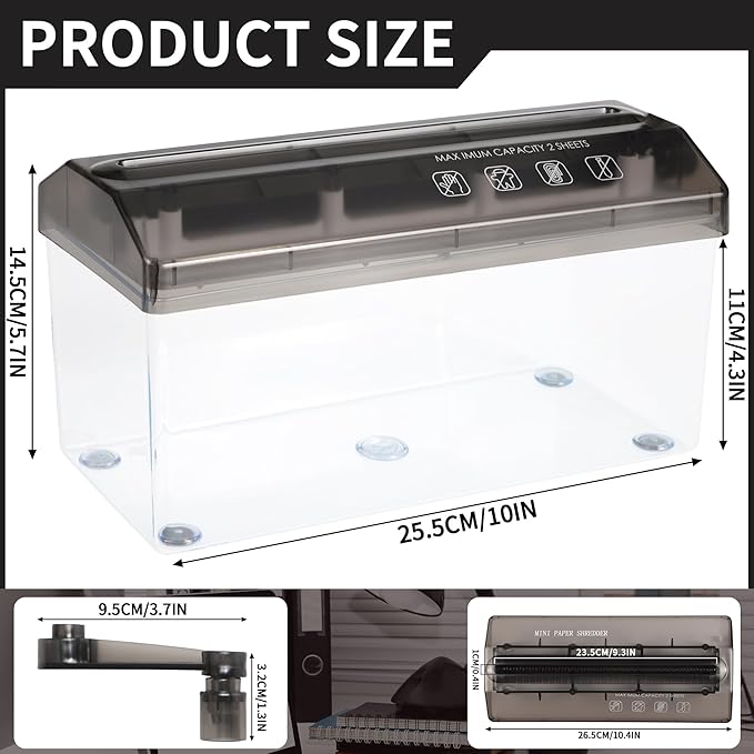 A4 Paper Manual Shredder - Black Portable Mini Paper Grinder Capacity 3L for A4 Files Documents Straight Cutting Tool Home Office Desktop Supplies WD23BK