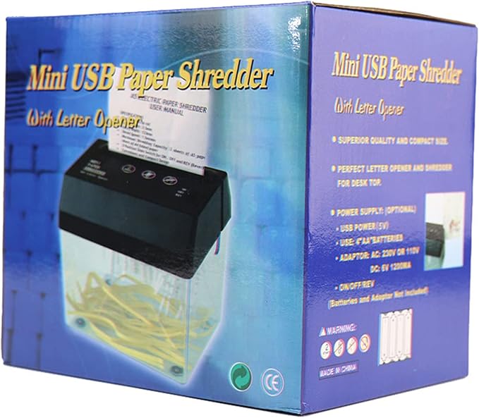 USB Paper Shredder, High Efficiency, Automatic Feeding Mini Electric, High Stability, A6 Paper Shredder Cutter for Office, Study, Library, School, Home