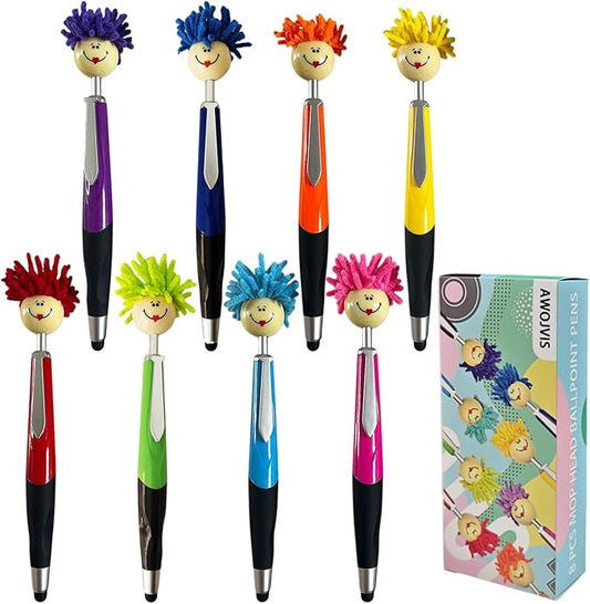 Pens,ballpoint pen,8pcs Mop Head Ballpoint Pens, Funny Mophea Topper Pen with Plush Hair Writing Click Pen Portable Cute Cartoon Multi-function Signing Pens Decor Gift for Office Home Kids and Adultes