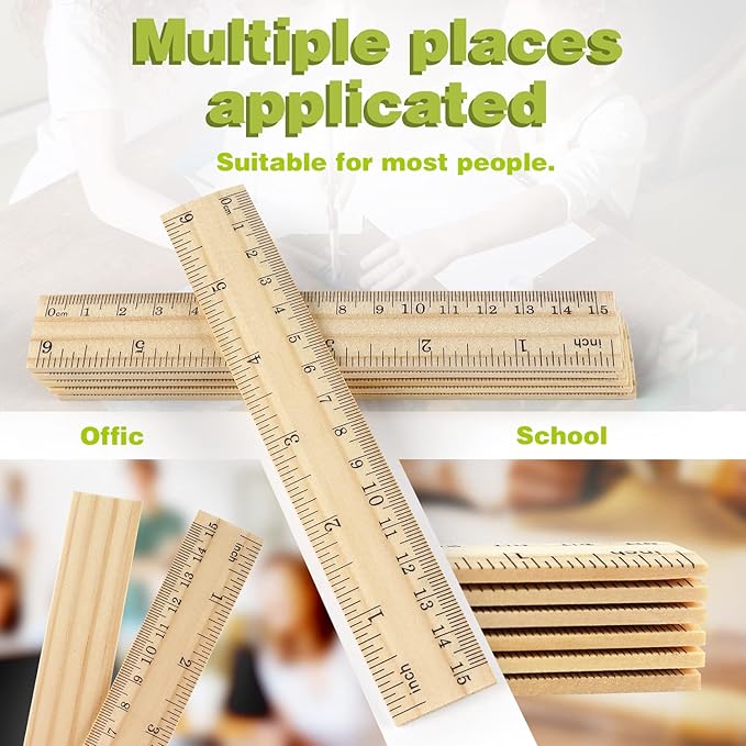 ZZTX 3 Pack Wooden Ruler 6 Inch Rulers Bulk Wood Measuring Ruler for Students Office School Supplies 2 Scale (15 cm)