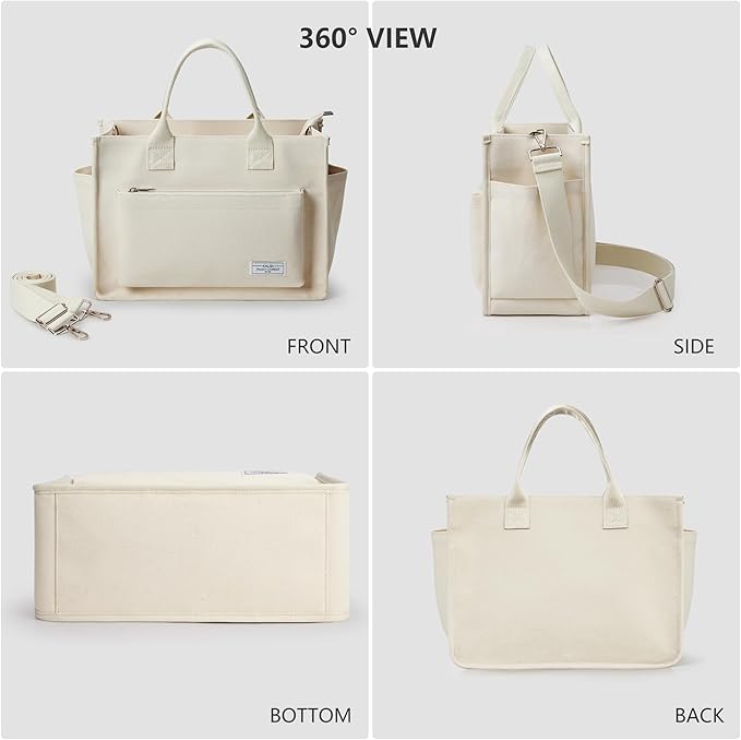 Fancy Forest Work Tote Bags for Women With Compartments, Large Canvas Crossbody Purse with Zipper for College, Travel, Bible