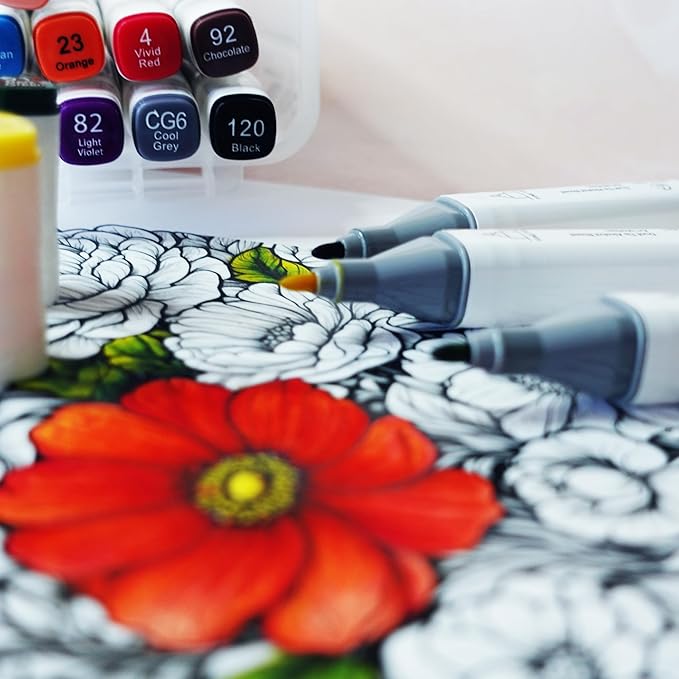 12-Piece Set of Alcohol Dual Tip Markers in Vibrant Primary Colors with Reusable Storage Case Sketch Pen for Coloring Drawing Artist Art Supplies