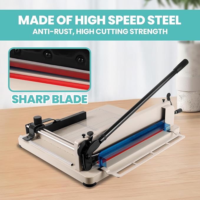 17 Inch Heavy Duty Paper Cutter, Guillotine Paper Cutter for A3 Paper, Stack Trimmer 400 Sheet Capacity, Solid Steel Construction for Office Home School Bulk Cutting