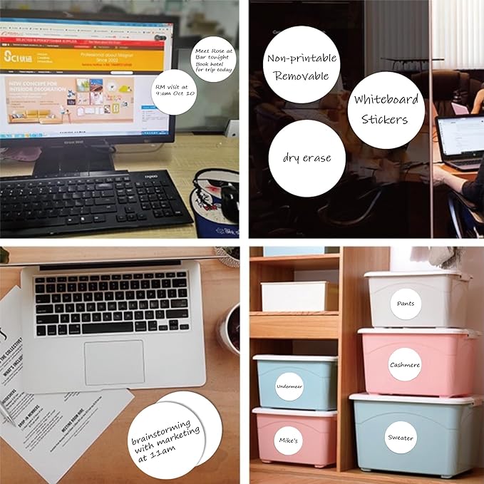 SVNOOC Multi-Use Dry Erase Labels Sticky Notes Reusable Stickers for Wall Desk Fridge Classroom Office Home and More, Message Board with 2 Markers (5" in Circle White), 12 Pack