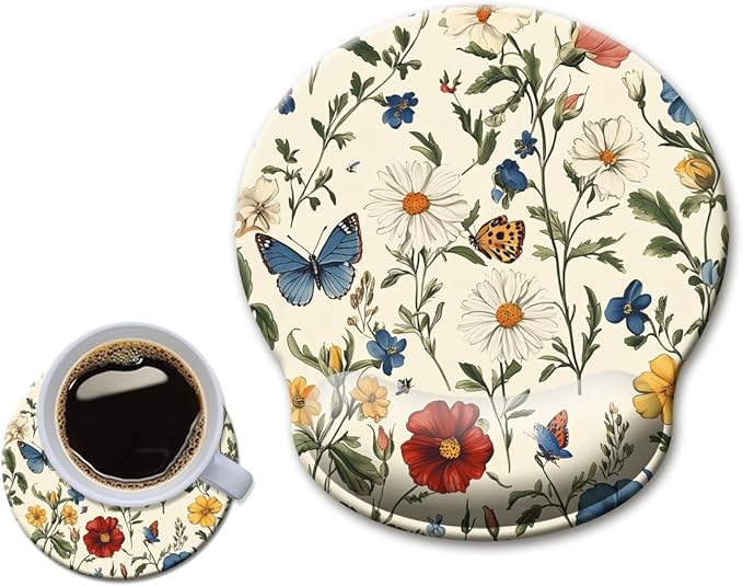 HOPONY Mouse Pad with Wrist Rest,Ergonomic Mouse Pads Wrist Support for Desk,Large Mousepad for Wireless Mouse Gaming Laptop Work Home Desk Accessories Office Supplies Decor,9 x 10 in,Butterfly Floral