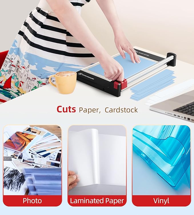 Firbon 12" Rotary Paper Trimmer with Replaceable Blade, Heavy Duty 10-Sheet Capacity Cutter for Cardstock, Photos, Scrapbooking, Office, School & Studio