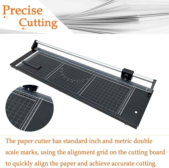 36" Rotary Paper Trimmer Cutter, Gliding Cutters with Mental Structure, Bi-Directional Cutting Blade, for Cutting Photo Paper, Film, Standard Paper, with 2 Spare Blades