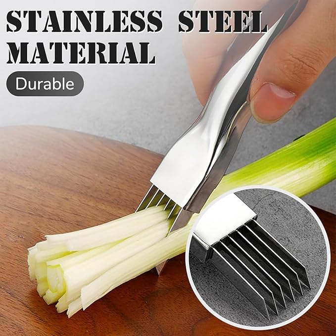 Shred Silk The Knife, 2025 Upgrade Green Onion Cutter Stainless Steel Chopped Kitchen Slicing Tool Cutter for Vegetables Onion Garlic, Multifunctional Kitchen Food Vegetable Cutter (1Pack)