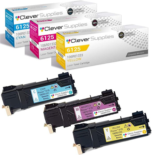 CS Replacement Toner Cartridge Compatible with Xerox 6125 106R01331 Cyan 106R01332 Magenta 106R01333 Yellow for Phaser 6125 Phaser 6125N 3 Color Set