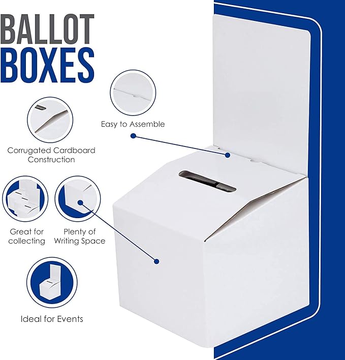 White Raffle Ticket Donation Collection Ballot Box Reusable Sturdy thick Cardboard Box with Slot comment Suggestion Box With Removable Header 6H x 6W x 6D, Display area 6H x 6W(10 pack)