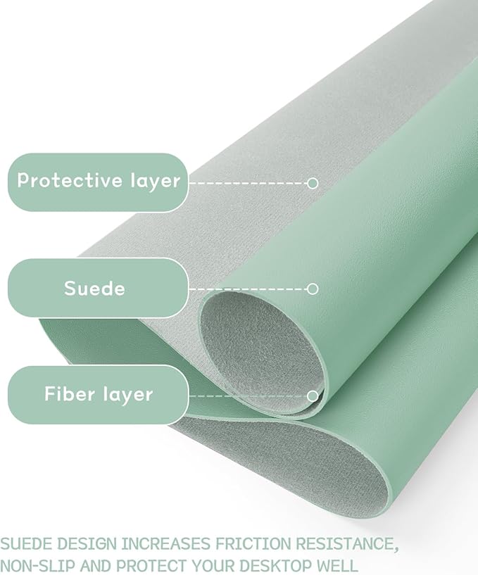 YSAGi Non-Slip Leather Desk Pad, Waterproof Laptop Computer Desk Keyboard Mat, Table Protector Blotter Mat, Large Mouse Pad for Office/Work/Home/Decor(Pale Green, 23.6" x 13.7")