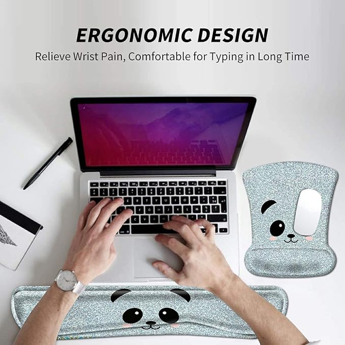 Mouse Pad Wrist Rest Support Set Keyboard Wrist Rest Pad Panda Ergonomic Mousepad Memory Foam Comfortable Keyboard Pad Come with A Coffee Cup