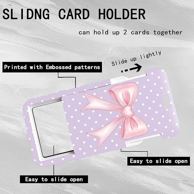 Pink Bow Lanyards for ID Badges Holder, Cute Teacher Lanyard with ID Holder Clip,Retractable Keychain Badge Reel for Women Teacher Nurse Work Office, Purple Polka Dots