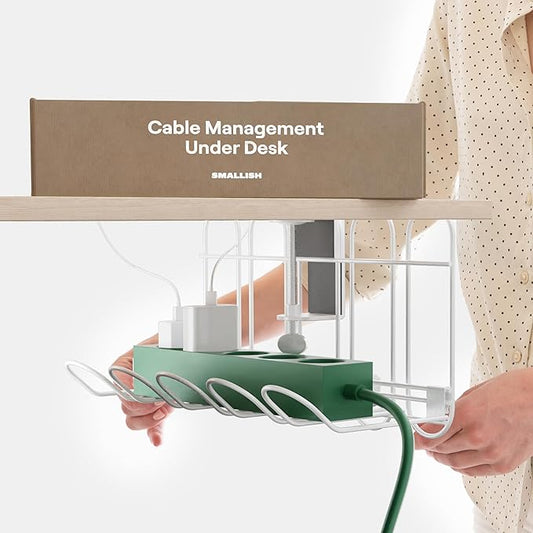 CarryUp Under Desk Cable Tray, No Drill Wire Management Clamp, Computer Cord Organizer, Cable Hider & Holder, Cord Keepers for Home Office Organization, Powder Coated Metal, Dorm Essentialss - Cream