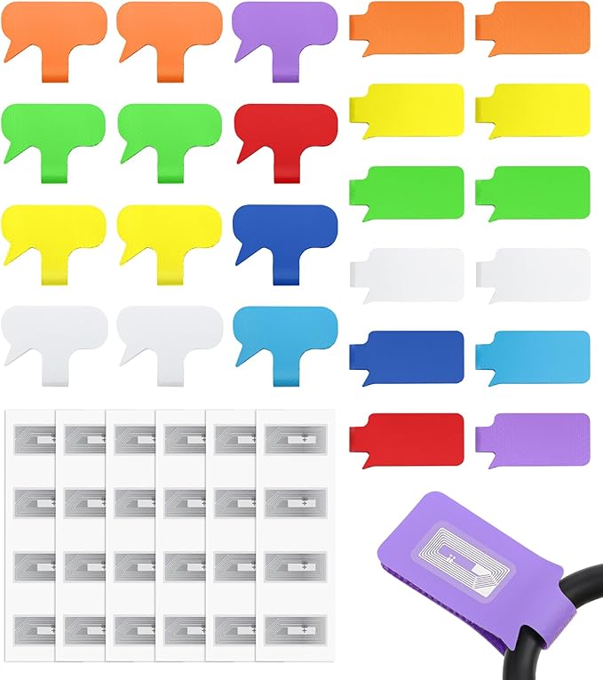 24 Set Smart NFC Cable Labels - 8 Colors Reusable Write-On Wire Labels with Blank NFC Tags, Programmable Cord Identification Labels for Electronics Cable Management, Oval and Rectangle
