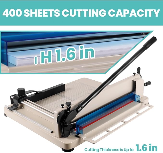17 Inch Heavy Duty Paper Cutter, Guillotine Paper Cutter for A3 Paper, Stack Trimmer 400 Sheet Capacity, Solid Steel Construction for Office Home School Bulk Cutting