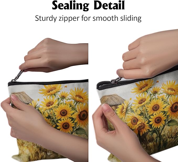 Cafl Sunlit Barnyard Makeup Bag Sunflower Field Cosmetic Bag for Women Large Capacity Make Up Bag Portable Travel Toiletry Pouch Organizer 10 * 8inch
