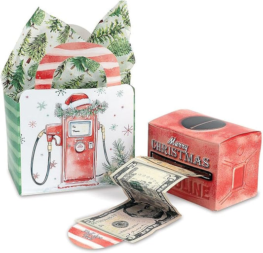Current Gas Money Christmas Money Dispenser and Gift Bag Set, 2-1/2 x 3-Inch Bill Holders with 3 x 6-1/2 x 9-Inch Gift Bag, Fun Holiday Cash Box for Kids, Includes 60 Seals to Join Each Bill