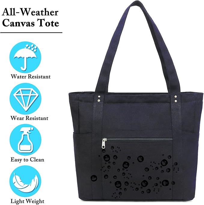 Large Canvas Tote Bag for Women with Zipper & Compartments, Crossbody Laptop Bags for Work College Travel