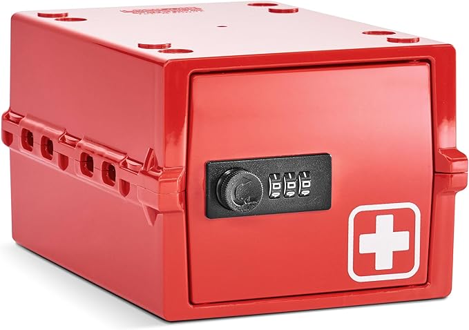 Lockabox Mini™ | Small Medicine Lock Box with Combination Lock (Half Letter Sized) | Mini Medical Lockable Box For Tablets, Creams & Medical Pens | External Size 8.8 x 6.1 x 4.7 Inches (Medi Red)