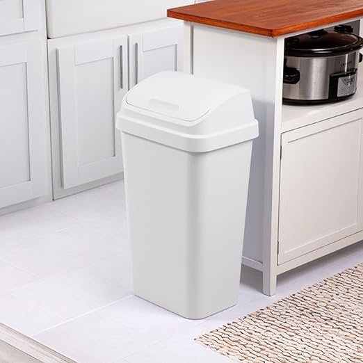 Sterilite 12-Pack Swing Top Wastebasket, Sleek Square Profile Trash Can, 13 Gallon, White - Modern Garbage Bin for Kitchen, Bathroom, Garage and Workspace, Fits 13 Gal Liners