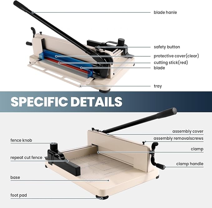 12 Inch Paper Cutter Heavy Duty Guillotine Paper Cutter 400 Sheet Capacity Stack Cards Trimmer Steel Slicer with Metal Base & HSS Blade for Office Home School(Safety Lock and Protective Cover)