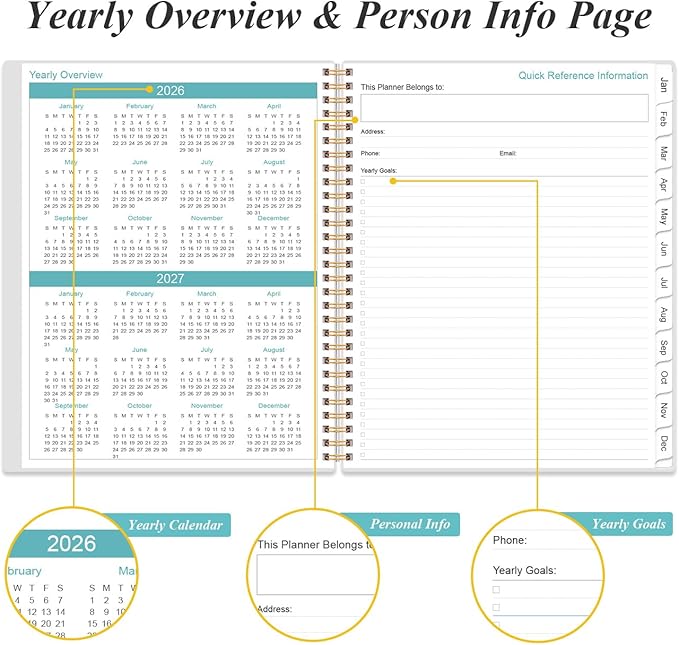 2026-2027 Monthly Planner - 18 Monthly Calendar, January 2026 - June 2027, Two Pages Per Month, 9" x11" Planner with Tabs, Strong Twin-Wire Binding, Inner Pocket, Rose Flowers